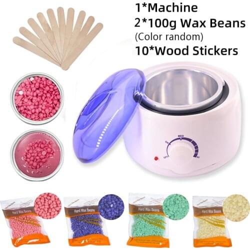 Wax Dipping Pot Hair Removal Wax Machine Heater 200g Wax Beans 10pcs Wood Stickers Waxing Kit Cera Depilatoria Depilation
