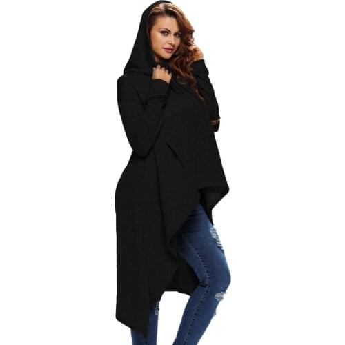 Women Asymmetrical Hooded Sweatshirt 7 Colors Autumn Winter Plus Size Pullover Full Sleeve Drawstring Long Hoodies S-2XL