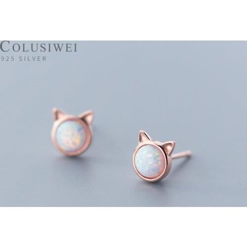 Colusiwei New Arrive 925 Sterling Silver Colorful Opal Sweet Cute Animal Cat Stud Earring for Women Mini Ear Pin Fine Jewelry