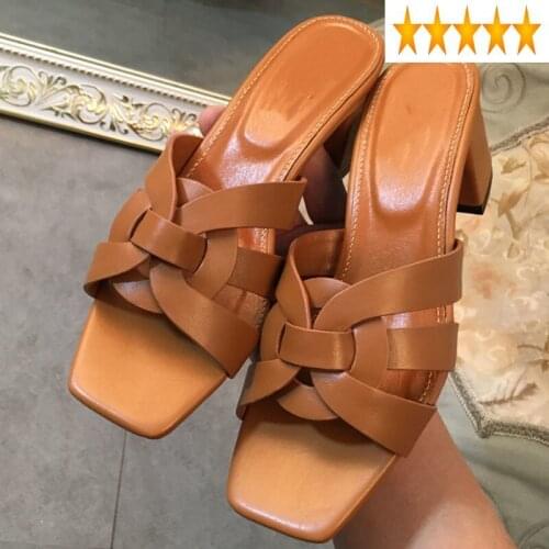 Women 2021 Summer Slim Slipper Fashion Luxury Designer Model Sandals Genuine Really Leather Lady Shoes Excellent Slide