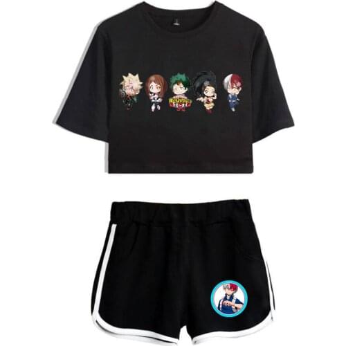 Trend My hero academia Women Two-piece Casual Sexy Sports Shorts + Short-sleeved T-shirt Y2K Girl Summer Suit Anime Clothing