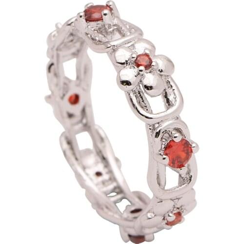 6mm flower Princess Cut Cubic Zirconia Ring red CZ White gold-color Jewelry For Women hollow cute silver plated girlfriend gift