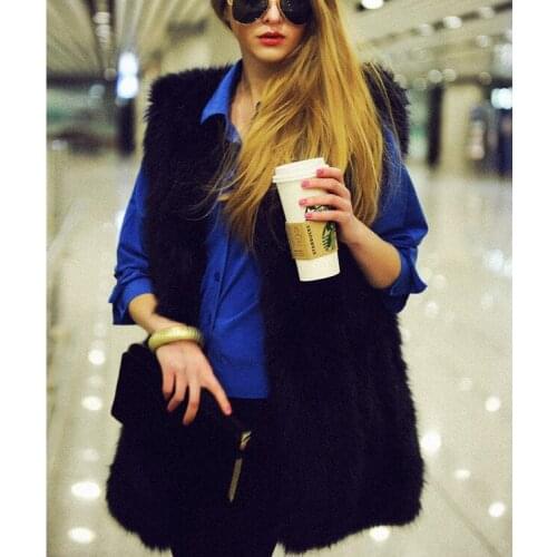 2020 Winter Coat Women Faux Fur Vest Warm Sleeveless Vest 4 Colors Casual Fashion Slim Long Overcoat Women Coat Solid Outerwear