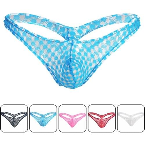 2019 Sexy Mens Underwear Transparent Breathable Mesh Hollow Thongs,Mens G-Strings & Thongs gay jockstrap gay underwear sissy