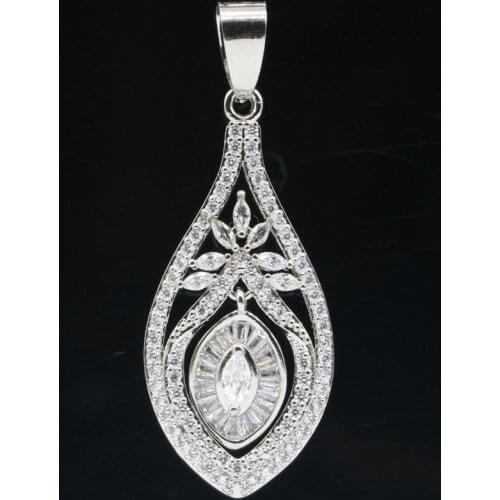 42x17mm Anniversary Drop Silver Pendant For Women Created White Bright Cubic Zircon Dating Wedding Fine Jewelry