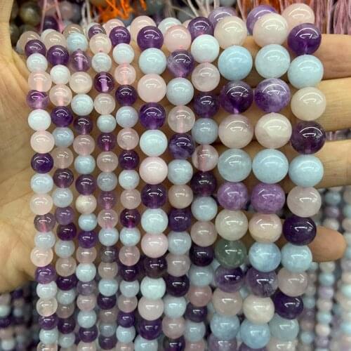 6-12mm Natural Amethysts Aquamarines Beads 15'' Round Green DIY Loose Quartz Beads For Jewelry Making Beads Bracelet Necklace