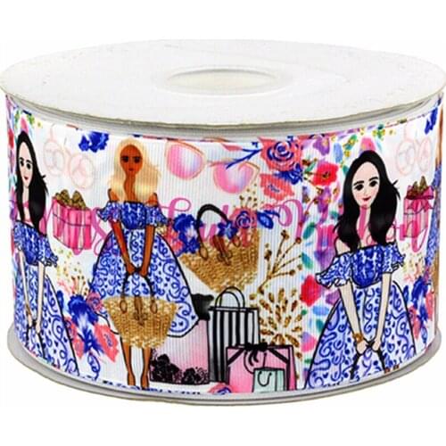 6mm-75mm Pretty Girl&Dress Printed Grosgrain Ribbon/Foe Fashion Patterns DIY Birthday&Party Gift Packing 50y MD170930-75-9173