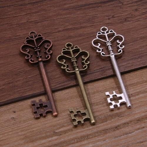 6pcs 18*58mm Two Color Hollow Flower Key Charms Pendants Handmade Decoration Vintage For DIY Jewelry Making Findings
