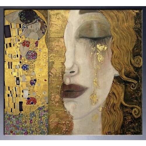 Abstract Wall Art Painting The Kiss and Golden Tears by Gustav Klimt Famous Painting Reproductions Home Decor Arts Handmade