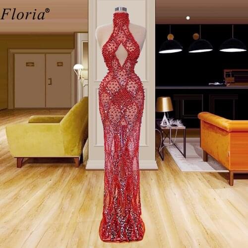 Arabic Red Cocktail Dresses 2020 Long Mermaid Prom Dresses Women Party Night Sleeveless Sexy Celebrity Gowns Robes De Cocktail