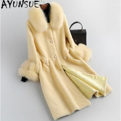 AYUNSUE Winter Real Fox Fur Collar Coats Women 2021 Autumn Long Wool Jackets Korean Female Fur Overcoat Jaqueta Feminina Gxy451