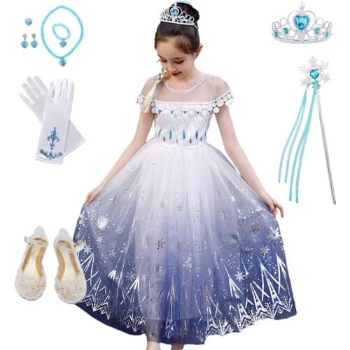 Snow Queen Baby Girl White Elsa Dress Anna Elsa Cosplay Costume Summer Princess Dress Halloween Birthday Party Wedding Dress