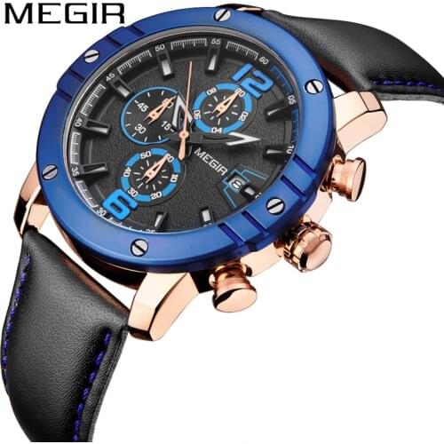 MEGIR Mens Watches Top Brand Luxury Chronograph Men Watch Leather Waterproof Sports Watch Male Military Clock Relogio Masculino