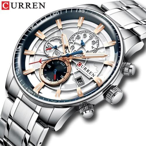 CURREN New Fashion Stainless Steel Mens Watches Top Brand Luxury Multi-function Chronograph Quartz Wristwatch Relogio Masculino