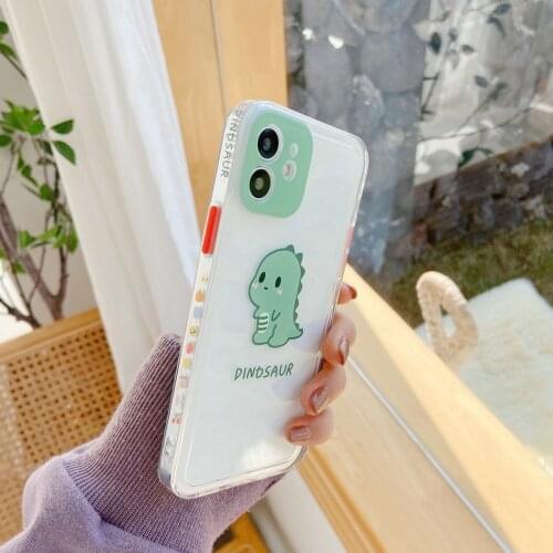 Cute Dinosaur Print Frame Phone Case For iPhone 12 Mini 11 Pro XS Max XR Camera Protect Soft Cover For iPhone SE 2020 8 7 Plus