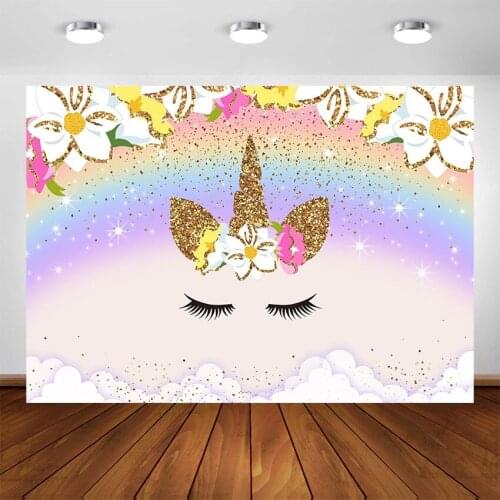 Unicorn Rainbow Backdrop Floral Unicorn Birthday Photography Background Unicorn Theme Baby Shower Party Banner Backdrops
