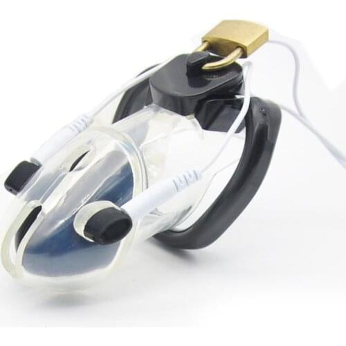 Electro Shock Male Chastity Cage Penis Lock Cockring PU Plastic Cock Cage Sex Toys For Men Dick Chastity Device Erotic Adult Toy