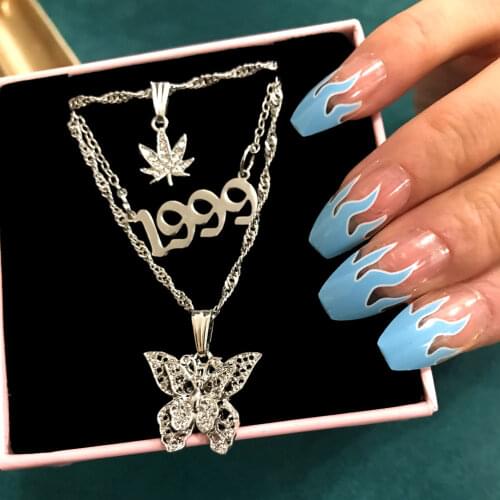 Flatfoosie Girl Birth Year Necklace 1999 Number Pendant Necklace Women Multilayer Butterfly Choker Necklace Boho Jewelry Gift