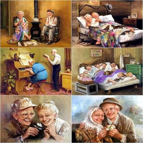 GATYZTORY Full Drill Diamond Embroidery Couple 5D DIY Diamond Painting Old Man And Wife Life Home Sweet Home Decor Crystal Mosai