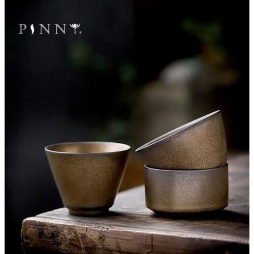 PINNY Retro Ceramic Gold Glaze Teacup Pigmented Kung Fu Tea Cups Japanese Style Vintage Tea Bowl
