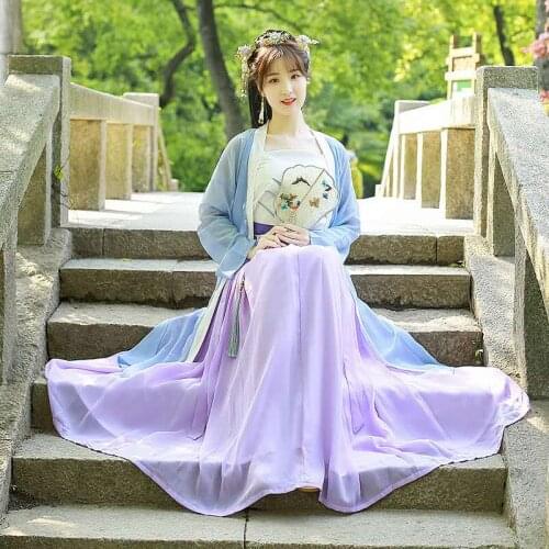 China Ethnic Traditional Dress Young Lady Clothes Modern Chinese Lavender Green Hanfu Tang Suit Chinese Clothes for Women