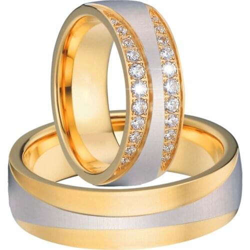 1 pair Lovers Alliance golden his queen hers King Crown cubic zirconia wedding rings for couple marriage titanium finger ring