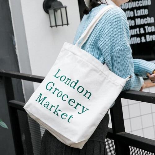 Korean Canvas Shoulder Tote Bag Reusable Shopping Bag Women Cotton Cloth Soft Large Eco Handbag Students Book Bag For Girls 2021