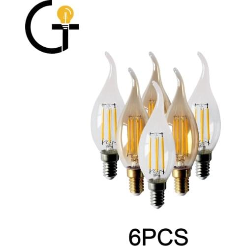 6pcs/Lot Filament Bulb C35 Tailed 4W Retro Edison Bulb E14 B22 Bombillas 220V-240V Vintage Lamp 2700K 4000K Home Decoration