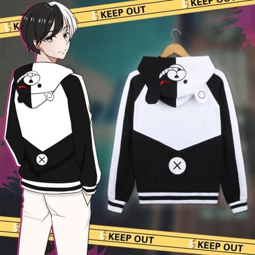 S-3XL Danganronpa Monokuma Cosplay Costume Men Women Black and White Bear Jacket Sweatshirt Japanese Game Anime Hoodie C50K177