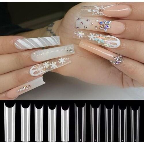 500pcs/bag C Curve Straight Length Tips Extra Long Square Curved Half Cover False Nail Tips Acrylic Nails Fake Tip