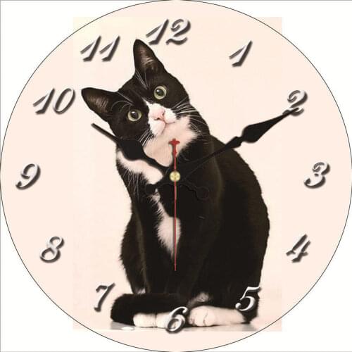 16 Inch Cute Cat Wall Clock,Vintage Pattern Wooden Cardboard Wall Clock, European Retro Clock for Chic Home Office Cafe Decor