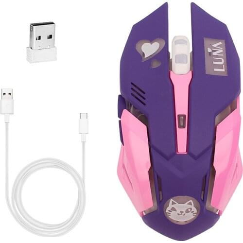 New Overwatch Pioneer LUNA Game Wireless Mute Charging Mouse Colorful Wireless Optical Mouse Wireless Mouse Purple