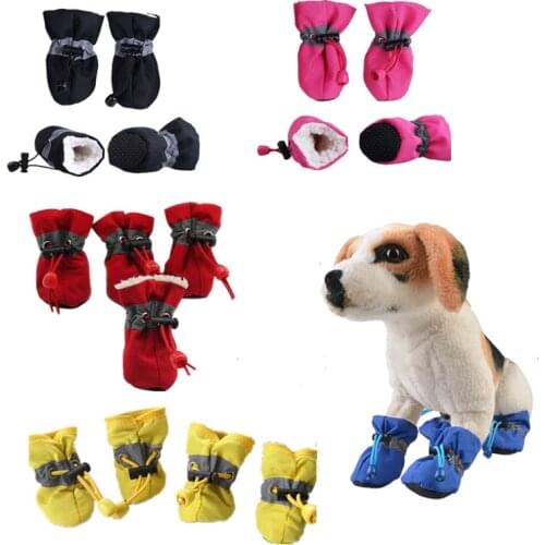 4pcs/set Pet Dog Shoes Outdoor Non-slip Rain Snow Boots Footwear Thick Warm for Small Cats Puppy Dogs Socks Bootie Para Cachorro