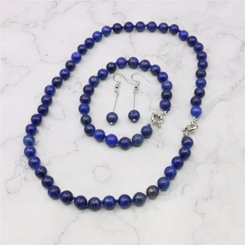 Charming 8mm Egyptian Lapis Lazuli Round Beads Jaspers necklace bracelet earrings set Fashion Jewelry Making Design Jewelry Set