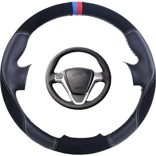 Custom Made Car Steering Wheel Cover Black For Ford Fiesta 2008-2013 Ecosport 2013-2016 Suede Leather Auto Steering Wheel Braid