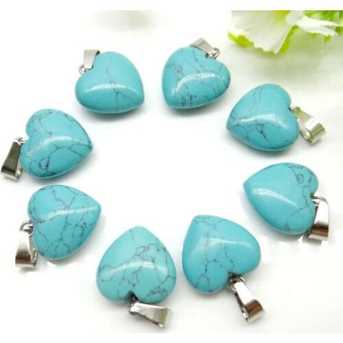 Wholesale 30pcs 16mm high quality natural stone Turquoises heart pendant for DIY jewelry making necklace pendants Accessories