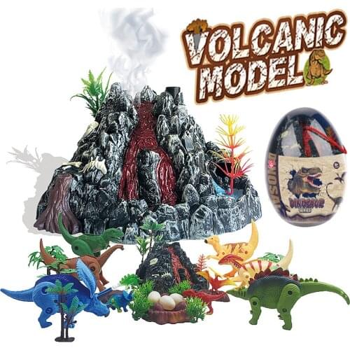 Realistic Dinosaur Figures Toys Set With Smog Volcano Child Dinosaur Egg World Toys Kit With Dinosaur Sound For Kid Approving