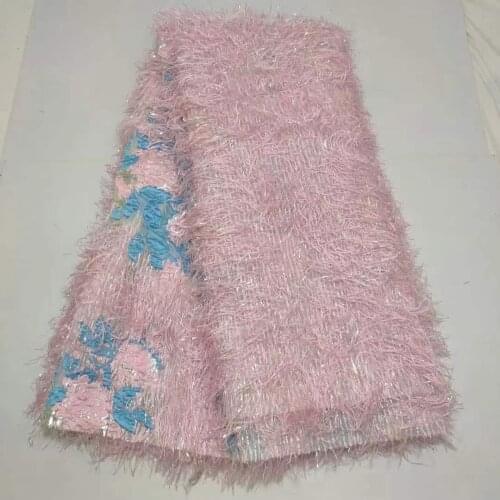 5Y Pink Jacquard Lace Brocade Fabric African Flora Organza Mesh Cloth Fringing French tulle Net Material For Bride Dress DJO24
