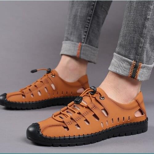 Beach Sandals Men Creative Trend Hollow Anti-Skid Men Sandals Leather Holes Lightweight Footwear Large Size Men Shoes Shoes 48