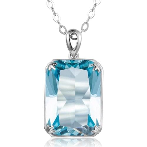 Silver Pendant 925 Aquamarine Pendant Necklace Real 925 Sterling Silver Rectangle Gemstone Statement Women Fine Jewelry New