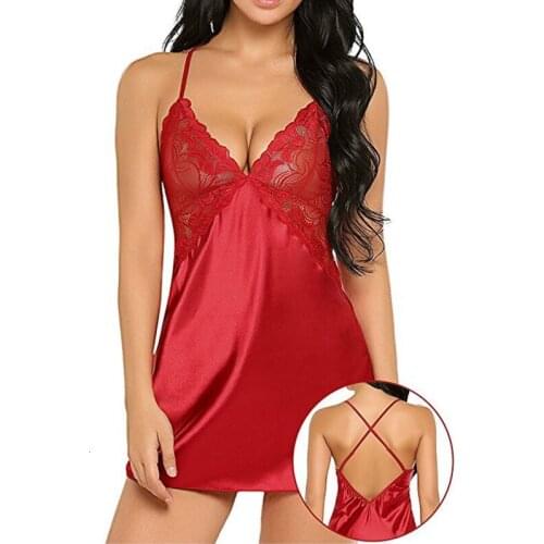 Silk Lace Underwear Transparent Womens Sexy Imitate Deep V Halter blackless Hot Exotic Apparel Nightwear Ez