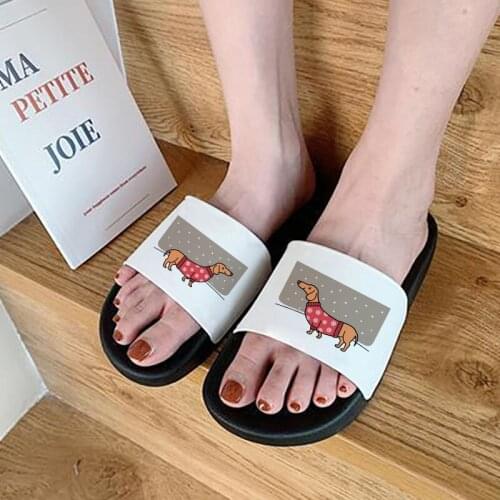 2021 women slippers Cute dog Printed Shoes Outdoor Indoor Home Non-slip Slides Summer Beach Comfortable Flip Flops