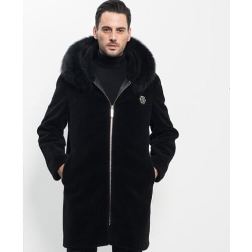 Real Fur Coat Winter Jacket Men 2020 Hooded Sheep Shearling Coat Plus Size Fox Fur Collar Jackets Veste Homme XZ17C0026 YY663