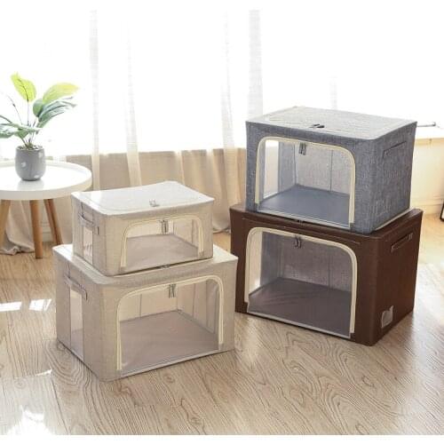 Folding Storage Box Clothes Closet Organizer Cotton Linen Storage Box With Zipper Moisture-proof Clothes Quilt Toys Storage Box