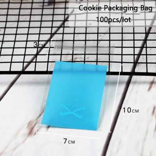 50pcs Blue Frosted Homemade Gift Cookie Wrap Cartoon Bow For You Simple Cellophane Plastic Self-Stick Packaging For Biscuits