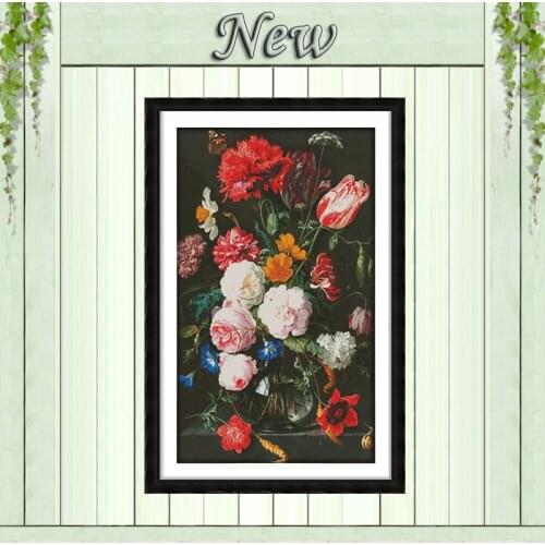 The peony vase colorful flowers diy painting counted printed on canvas DMC 14CT 11CT Cross Stitch Needlework Sets Embroidery kit
