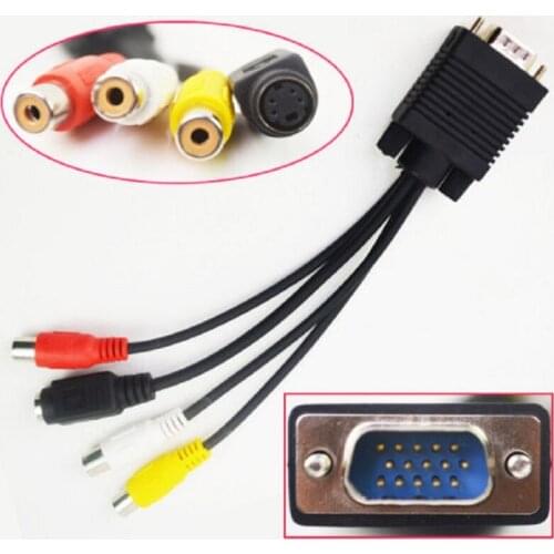 VGA SVGA to 3 RCA Composite S-Video Converter Adapter Cable for TV LCD Laptop PC