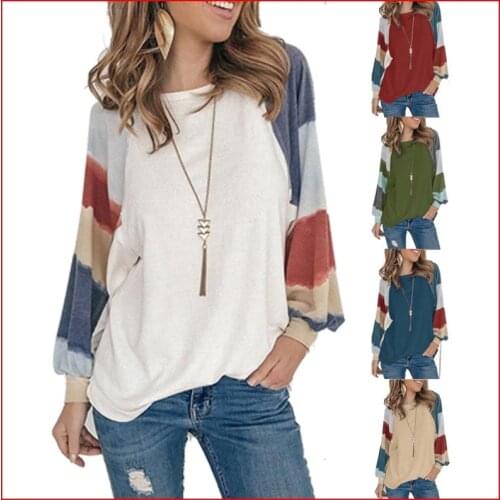 Gradient Print Streetwear Clothing Women Spring Autumn Loose Lantern Long Sleeve O Neck T Shirt Casual Pullover Tee Shirt Femme