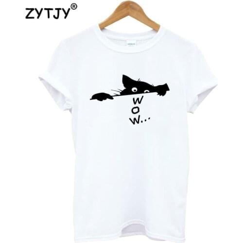 Funny cat wow Print Women Tshirt Cotton Funny t Shirt For Lady Girl Top Tee Hipster Tumblr Drop Ship HH-155