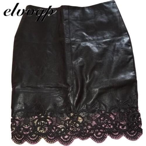 Plus Size Black Pu Leather Skirt Women 2020 New Fashion Sexy Lace High Waist Bodycon Skirt Office Work Pencil Mini Skirt Lu1540